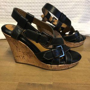 Sofft Euro Soft Black Leather wedge Sandals